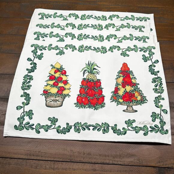 Williamsburg Topiary Fruit French Country Placemats Set 4 Pears Strawberry Lemon - Picture 1 of 7